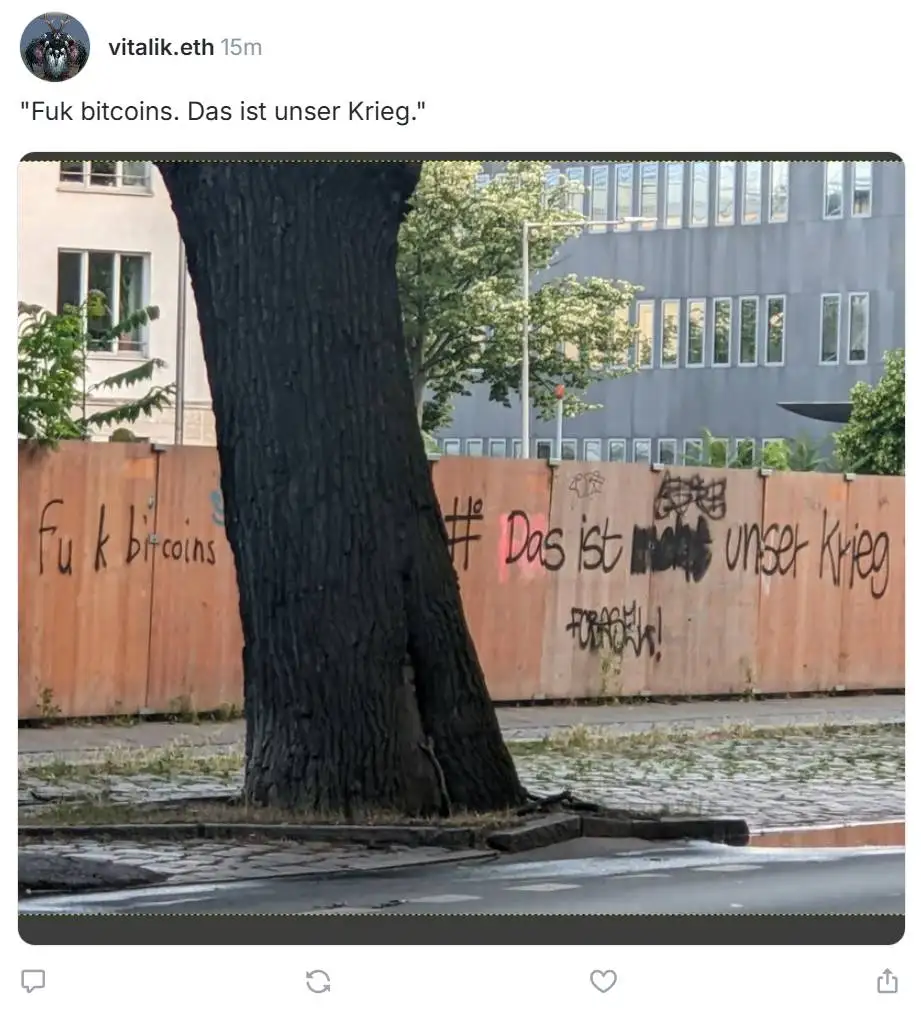 Vitalik Buterin社交媒体分享反比特币涂鸦内容
