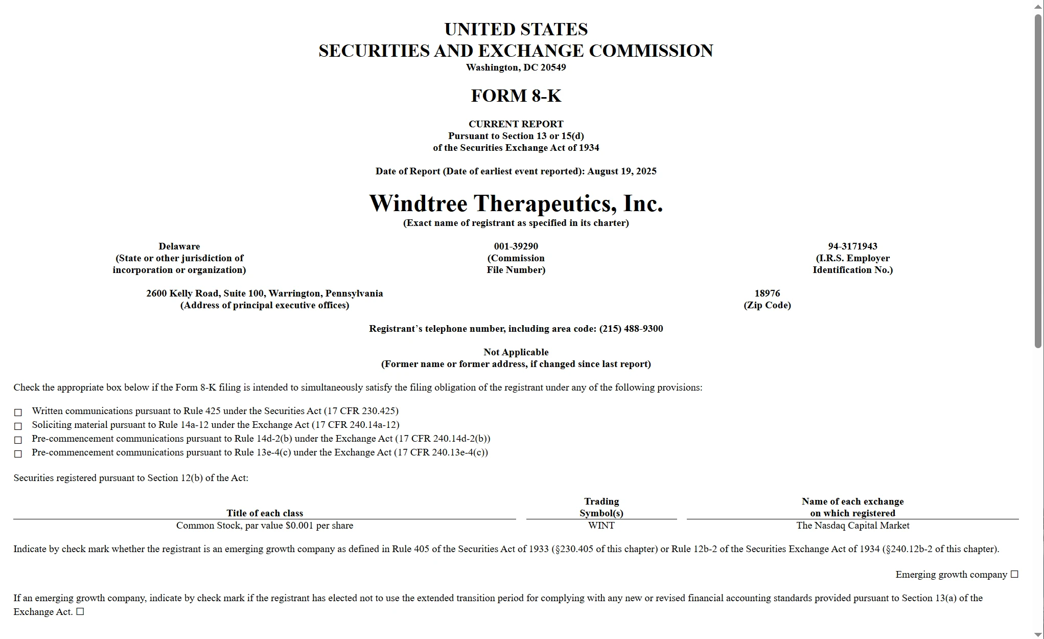 Windtree Therapeutics因未达标遭纳斯达克退市，转战OTC市场融资5.2亿美元