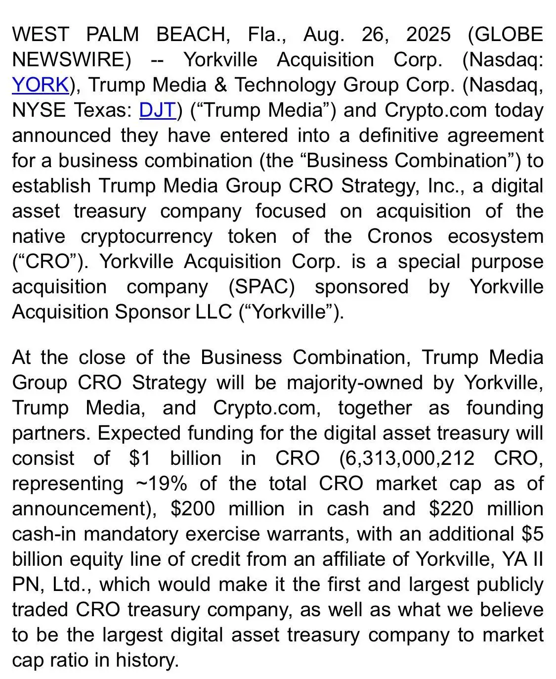 TRUMP MEDIA GROUP首席营收官计划64.2亿美元收购CRO DIGITAL