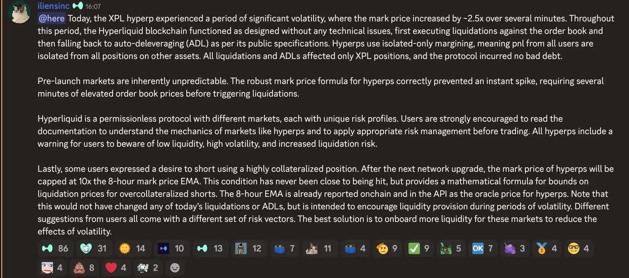 Hyperliquid回应XPL套保狙击事件并披露价格管控措施，某地址单分钟异常获利1600万美元