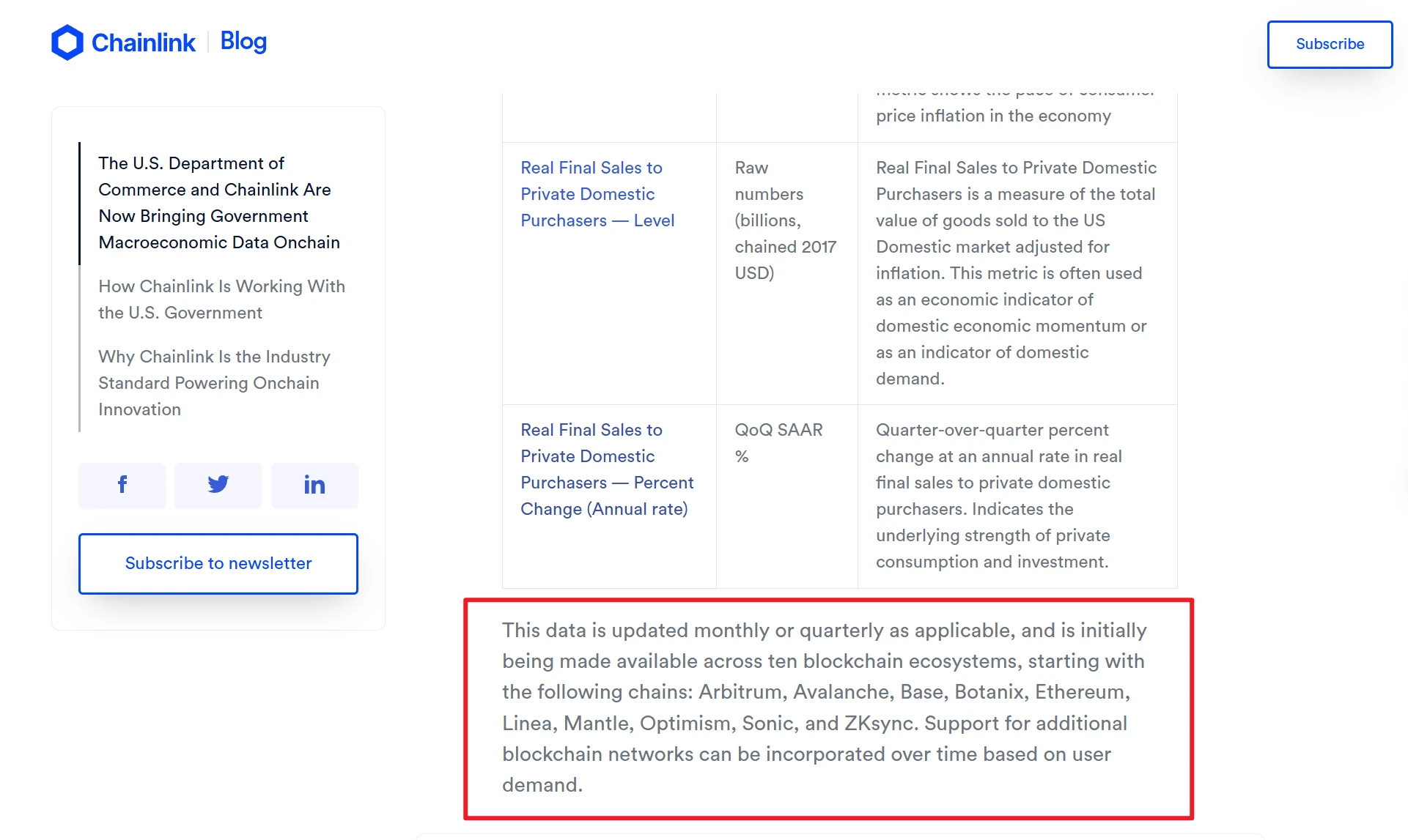 Chainlink支持美国GDP数据上链，首批覆盖10大公链